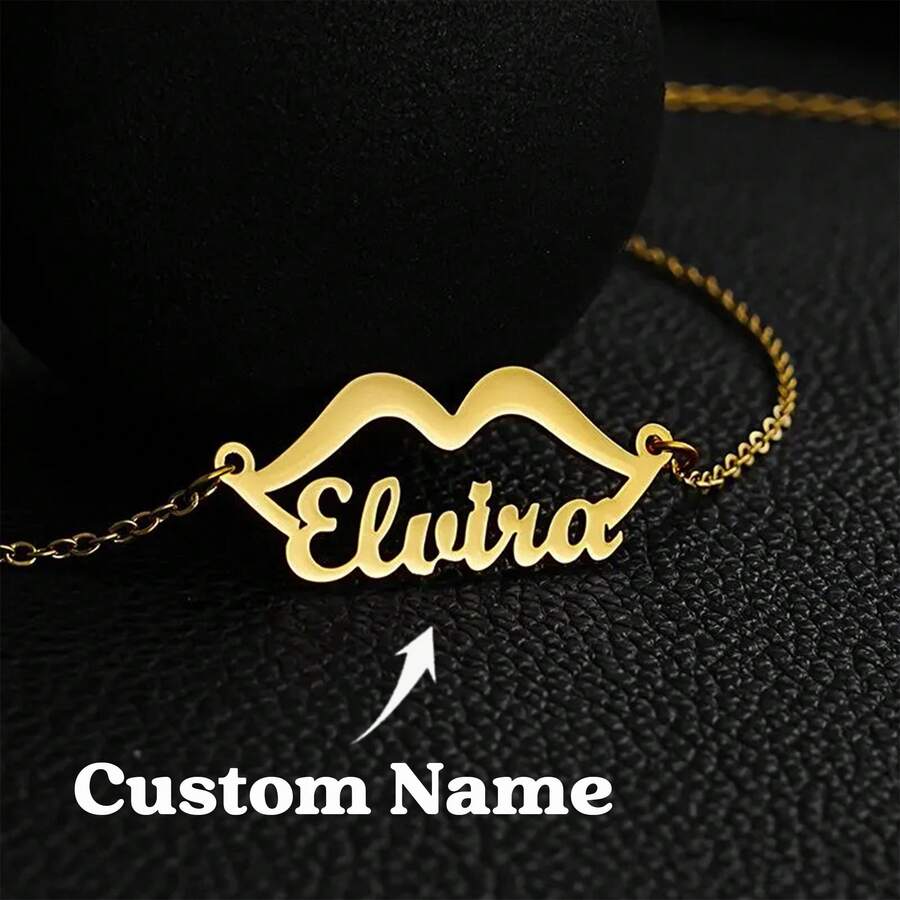 Placa con nombre personalizado con collar de labios de mujer, collar monograma elegante para mujer, regalo de joyería personalizada para ella, regalos del Día de San Valentín