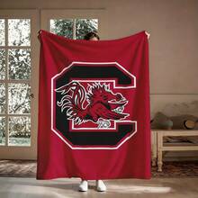 1PC  Flannel Throw Blanket 50"X60" - Printed With Garnet Red Background, University Of South Carolina Logo (Black Block C With Red Gamecock & White Outline), Tapestry Wall Hanging, College Fan Gift, Room Decor For Bedroom Or Dorm -280gsm - Multicolor 1 - View 2