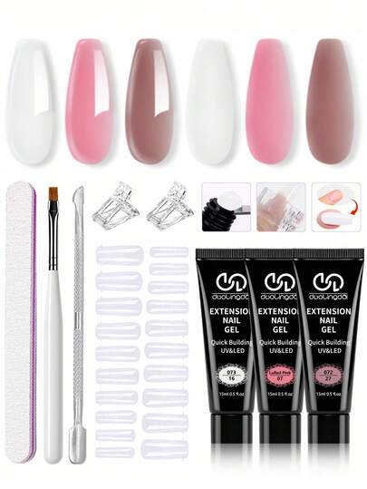 9pcs/Set - Poly Gel Extension Tool Set, Including 20pcs Nail Mold, Nail Clip And Multi-Functional Nail Brush,Very Suitable For Home DIY Nail Set - The Perfect Gift For Girls' Nails