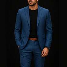 Men's Microfiber Melange Premium Emporio Colombo Suit - 藏蓝色 - 查看 11