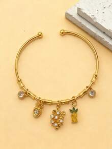 1pc 18K Gold Plated Copper Adjustable Bangle Bracelet, Bohemian Style Star, Moon, Evil Eye, Tassel, Bear Pendant, Punk Goth Jewelry, Suitable For Halloween, Thanksgiving, Winter Party, Great Gift For Teenagers, Women Jewelry Accessories - Multicolor - View 16