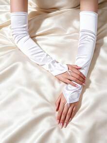 1双轻薄长款露指手套，透气防晒，复古优雅，适合夏季婚礼、户外、节日、派对等场合佩戴。 - 白色 - 查看 3