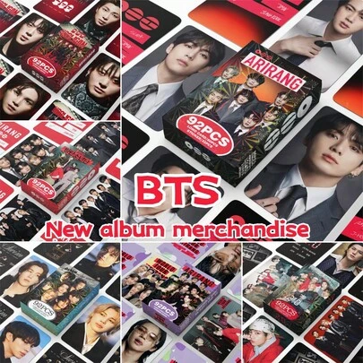 92枚 K-POP BT5 新アルバム ARIRANG カードセット - ホログラムカード、BT5 両面フォトカード、LOMOカード、ファンサポートINSカード、コレクションカード、グリーティングカード、カラフルな装飾カード | セレブグッズ LOMOカード、92枚(カード60枚 + ステッカー32枚)