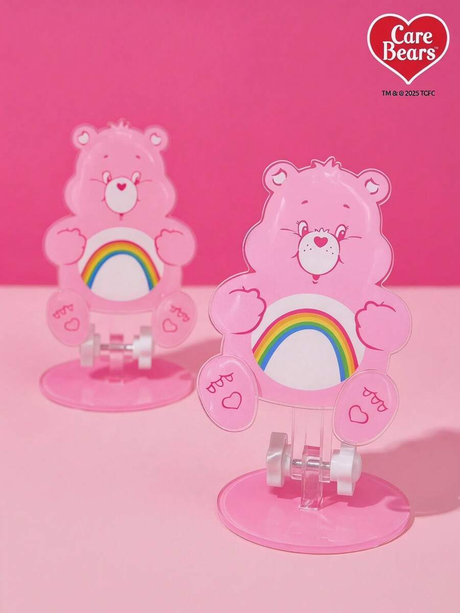 Care Bear X Joivida 1 Piece Bears Cartoon Acrylic Phone Stand, Adjustable Desktop Holder With Rainbow Pattern, Universal For Smartphones/Tablets, Cute Desk Accessory For Home/Office - Pink - View 1