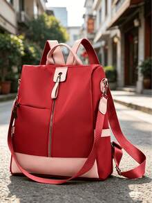 Mochila de nailon para mujer con diseño de solapa, mochila cuadrada minimalista con gran capacidad, adecuada para compras, billetera, monedero, mujeres jóvenes, estudiantes universitarios, principiantes, oficinistas. Ideal para oficina, universidad, trabajo, negocios, viajes al trabajo, actividades al aire libre, viajes y senderismo - Rojo - Ver 3