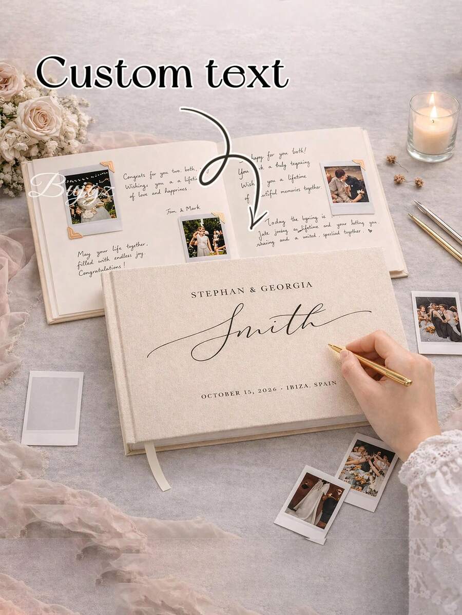Customized Linen Wedding Guest Book, Personalized Linen Hard Cover Photo Album, Wedding Photo Guestbook, Wedding Memento And Anniversary Scrapbook, Thoughtful Gift - Multicolor - View 1