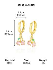 1 paire de boucles d'oreilles créoles mignonnes en forme de fruits pour femmes, boucles d'oreilles pendantes délicates en forme de cerise et de pêche incrustées de cubic zirconia cubiques, accessoires pour femmes, bijoux pour vacances d'été, cadeau pour la Saint-Valentin/Fête des Mères - Multicolore - Voir 13
