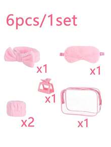 18pcs/6pcs SPA Party Gift Set - Pajama Party Set, Includes 3pcs/1pc Headbands, 3pcs/1pc Hair Clips, 3pcs/1pc Eye Masks, 6pcs/2pcs Wristbands And 1pc Makeup Bag, Perfect For SPA Theme Party, Birthday Party, Women's Pajama Party, Bridal Shower, Tea Party And Wedding Favors. - One Size Fits All - View 6