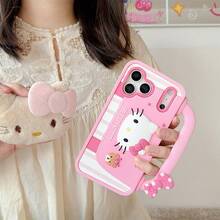 SANRIO Ốp điện thoại hình mèo con dễ thương, sáng tạo mới, đa chức năng, thiết kế thanh lịch, hình mèo con 3D sọc dâu tây thời trang với nơ hồng, chất liệu silicon Hello Kitty chống thấm nước và chống sốc, tương thích với Apple. - Túi KT Bear - Xem 6