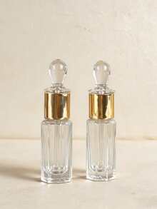 TSA 12ml 條紋切割透明水晶玻璃滴管瓶，金色瓶頸，附贈 3 合 1 填充工具，防漏可重複填充旅行容器，適用香水、精華液、芳香療法，便攜化妝台禮品，適合女性 - 彩色 - 查看 7