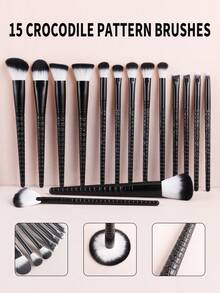 ronshadow 15件套鳄鱼纹手柄化妆刷套装，包含刷子、刷架、清洁碗、睫毛夹、化妆海绵 - 彩色 - 查看 26