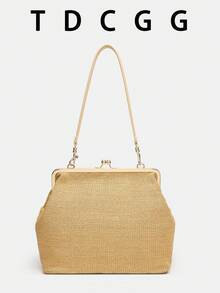 1pc Coffee Color Woven Shell Decor Women's Large Capacity Shoulder Crossbody Bag, Suitable For Beach, Travel And Vacation - Multicolor - View 4