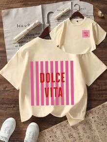 Tween Girls' Casual Funny Print Crew Neck Short Sleeve T-Shirt, Summer Top - Apricot - View 4