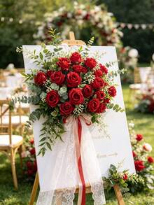 1 Stück künstlicher Seidenrosen Strauß, geeignet für Zuhause, Restaurant, Schlafzimmer Dekoration, Feiertage, Geburtstagsfeiern, Garten Outdoor, Hochzeitsfeiern, Tischdekoration im Wohnzimmer, realistische Kunstpflanze, kann als Vase Füllung, Balkon Wanddekoration, Büro Feiertags Dekoration verwendet werden. - Rot - Übersicht 3
