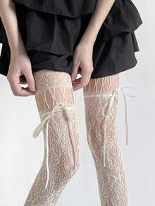 New Spring/Summer Lace Bowknot Fishnet Stockings, Ripped Colorful Pantyhose To Express Your Personalized, Y2K Aesthetic - Multicolor - View 5