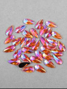 50pcs/Pack, Large 8*13mm Teardrop Acrylic Flat Bottom Rhinestones, Pointed Top Teardrop Undrilled Rhinestones For Clothing & Accessory DIY - Multicolor - View 7