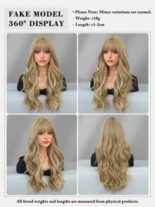 7JHH WIGS 女士长款波浪亚麻棕色假发，24英寸时尚合成波浪卷发假发，带刘海，混合金色挑染，高品质耐热纤维全机织假发，适合初学者佩戴，无需胶水，可用于日常派对、音乐节、角色扮演等场合。 - 亞麻棕 - 查看 6