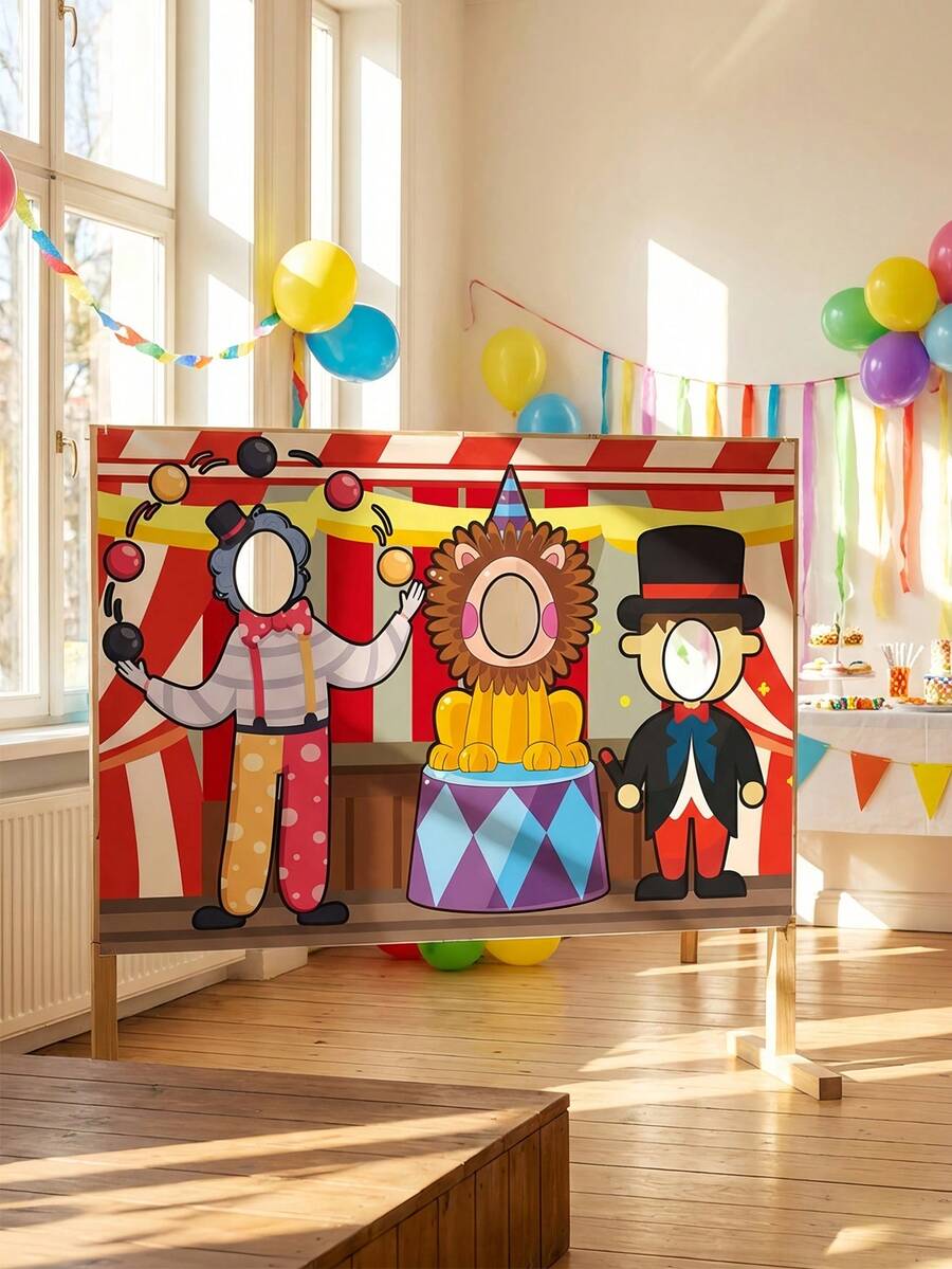1pc-Carnival Circus Face Cutout Photo Banner, Fun Circus Tent Backdrop With Photo Holes, Interactive Photo Prop, Suitable For Carnivals, Birthdays, Gift-Giving Parties, Campus Events, Circus-Themed Party Decorations - A - View 1
