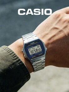 Casio Vintage Digital Watch Silver Metal Bracelet Blue Accent LCD Alarm Chronograph Battery 12/24H Water Resistant Unisex Iconic Retro Everyday Watch Y2K Style Office Campus Festival Gift for Teen Couple Best Friend - A164WA-1 - 查看 3