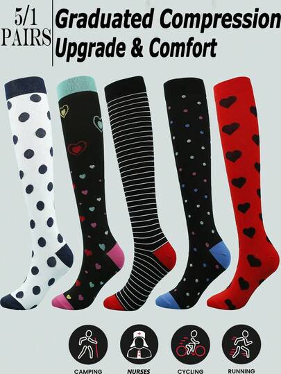 5 Pairs/1 Pair Unisex Compression Sports Socks, Suitable For Outdoor Activities Like Running, Cycling, Hiking