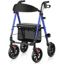 WALK MATE Rollator Walker For Seniors, 10 Inch Big Wheels, Reinforced Aluminum Frame 350lb Weight Capacity, Foldable All Terrain Rolling Walker With Seat, Lightweight Adjustable Height, Blue - Blue - View 2