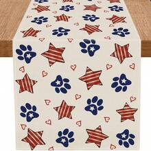 Camino de mesa del 4 de julio con huellas de perro, estrellas, formas de corazón, decoración patriótica del Día de los Caídos para la cocina, mesa de comedor, hogar, 13x35/13x47/13x59/13x72/13x90/13x108 pulgadas - Multicolor - Ver 7