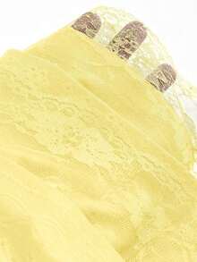 Falda con volantes en capas estilo A con tela texturizada negra y encaje en contraste, estilo evasé y estilizador, inspirado en la década 2000 - amarillo ganso - Ver 5