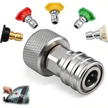 Garden Hose To Mini Power Washer Adapter-3/4 GHT To 1/4", Garden Hose Pressure Washer Attachment, Convert Water Hose To Power Washer Connector, Stainless Steel - Silver - View 3