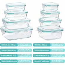 20 piezas de recipientes de almacenamiento de alimentos de vidrio sellados, (8 tapas + 8 recipientes + 4 almohadillas de limpieza), de 5 onzas a 35 onzas, recipientes para preparación de comidas, cajas bento herméticas con cierre a prueba de fugas, ideales para ensaladas, frutas, verduras y sándwiches, microondas - Ver 3