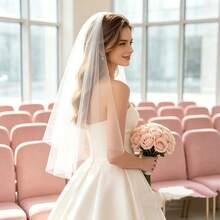 1 pièce Voile de mariée court minimaliste à double couche, éthéré et fluide, convient pour les voyages, la photographie, élégant, les fêtes - Multicolore - Voir 6