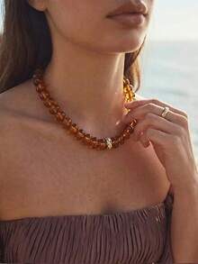 1pc Women's Oversized Bead Decor Bohemian Style Oval Bead Necklace, Fashion Summer Beach Holiday Gift - Multicolor - View 2