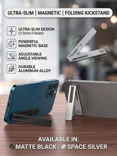 huaxunyuan Ultra-Thin Metal Phone Stand, Foldable Phone Holder With Adhesive Back, Multi-Angle Adjustable Pocket-Sized Stand, Suitable For Smartphones, Hands-Free Viewing In Both Directions