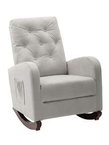 High Back Velvet Rocking Chair, Modern Upholstered Glider Rocker With Side Pocket, Comfy Accent Recliner Chair For Living Room, Bedroom - 淺灰色 - 查看 6