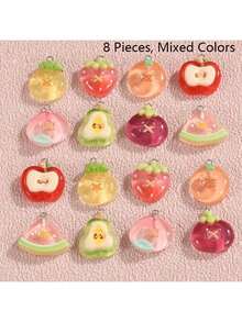 8/16pcs Resin Fruit Pendant, Assorted Fruit Pendants, Suitable For DIY Necklace, Bracelet, Etc. - Applicable For DIY Jewelry Making, Perfect For Earrings, Bags And Keychains, Bracelets - Random Mix - Multicolor - View 6