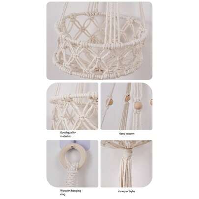 Cotton Rope Woven Hanging Fruit Basket, Tassel Decor Basket For Home, Vegetables & Plants Wall Mounted Basket