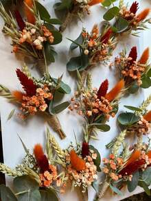 1/2/4/6/12pcs Mini Artificial Fake Flower Bouquet, Suitable For Home Desktop Centerpiece Decor, Party Cake Decor, Groom Groomsmen Boutonniere, Boho Style Vintage Wedding Party Decoration, Gift For Bride Party - Orange - View 5