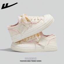 WARRIOR Women's Thick Sole Lace-Up Soft Bottom Casual Sneakers Low-Top Outdoor Flat Shoes Summer Commuter Shoes Round Toe Low Heel Non-Slip Solid Color Elegant Soft Sole Hiking Shoes Suitable For Students Graduation Photo Flat Shoes Women's Low-Top PU Upper Sports Skateboard Shoes - Beige/Pink - View 13