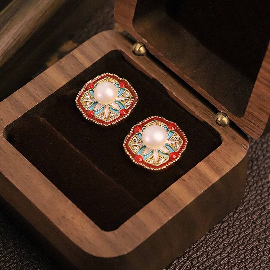 Pendientes colgantes de perla natural hechos a mano, pendientes de nicho elegantes de lujo de estilo chino al por mayor - Pendientes de estilo chino con forma de gota de aceite de perla natural - Ver 1