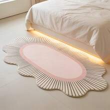 1pc Cream Style Pink Bedroom Decorative Rug, Black Line Design Bedside Runner, Ins Nordic Minimalist Dressing Room Plush Rug, Fluffy Soft Asymmetrical Shaped Casual Floor Mat, Living Room Rug, Doormat, Area Rug, Home Decor, Large Living Room Rug, Room Decoration, Washable Rug - Multicolor - View 6