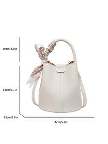 Women's Bucket Bag, Fashionable & Versatile Elegant Solid Color & Striped White Handbag With Scarf, Suitable For Shopping And Commuting, Includes Small Pouch - White - View 8