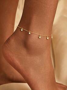 1pc S925 Sterling Silver Smooth Five-Pointed Star Pendant Anklet, Minimalist Personalized INS Style Cute Foot Jewelry, Suitable For Women Daily, Summer Beach, Party Gift - Star - View 4