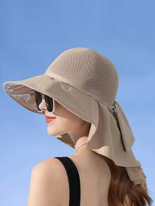 Women's Sun Hat, Bucket Hat, New Summer Model, Sun Protection, Large Brim, Neck Cover, Fashion Personalized, Versatile, Solid Color, Casual, Polyester, Solid Color, No Hat, Spring & Summer - Hat - View 3