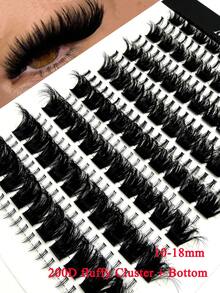 16 Rows Natural Curly Japanese 200D Faux Mink Lash Clusters, Fluffy Lash Clusters With Base, 240pcs Single Lashes, 10-18mm Length, DIY C/D Curl, Home Eyelash Extension - Hitam - View 9