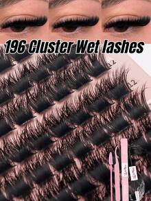 392PCS/196PCS Fluffy Eyelash Extension Kit,, D Curl Individual Lashes 150D 0.31-0.63inch DIY Eyelash Extensions, Faux Mink 3D Volume Wispy Fluffy Cluster Lashes, Soft Lightweight Reusable False Eyelashes, Includes Dual Lash Glue & Tweezers - 黑色 - 查看 4