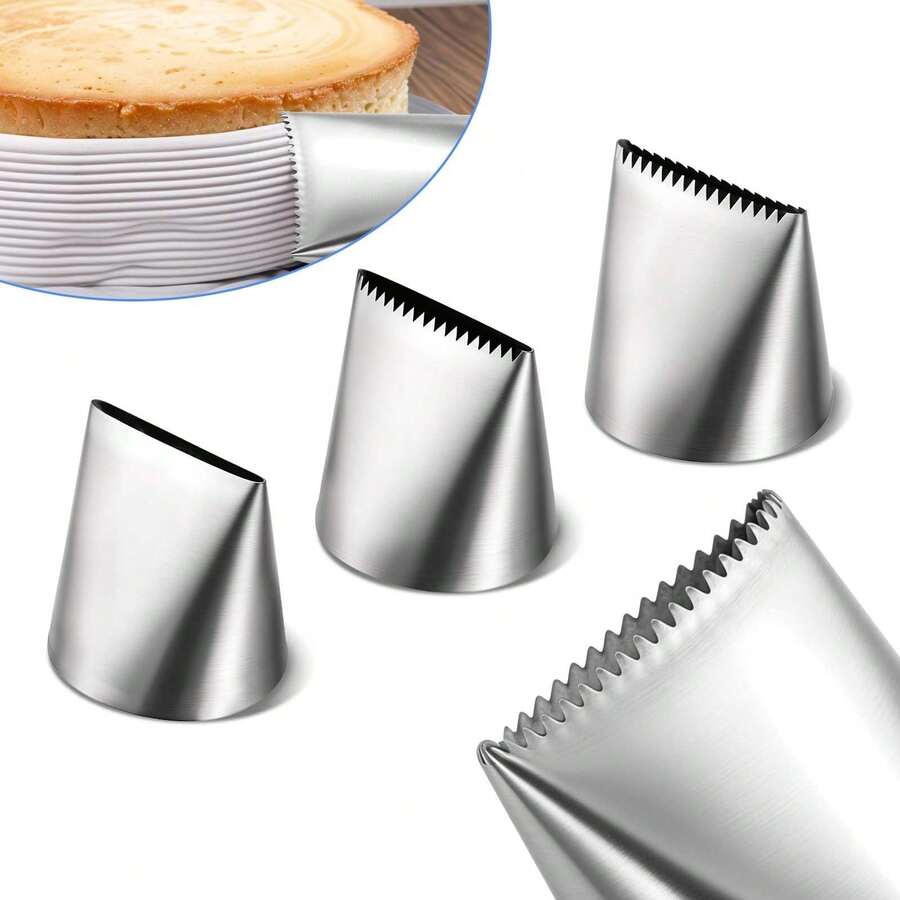 3pcs/Set Stainless Steel Large Piping Nozzles, Cake Cream Decorating Tools, Cookie Cup Cake Baking Cream Piping Accessories - Multicolor - View 1