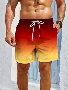 Summer Quick Drying Beach Shorts With Pocket Drawstring Elastic Waist Design, Loose And Breathable Quick Drying Five Quarter Pants, Hawaiian Style Beach Vacation Surfing Swimming Sports Pants, Beach Pants Suitable For Daily Leisure Free Shipping - 橘紅色 - 查看 6