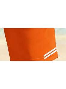 Quick-Dry Beach Shorts With Coastal Scenery Print, Lightweight Drawstring Beach Shorts, Casual, Slightly Stretchy, Perfect For Summer Vacations, Surfi - 橘色 - 查看 3