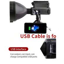 Linterna LED portátil súper brillante, linterna LED, linterna LED portátil de alta intensidad con luz lateral, carga USB, reflector de luz fuerte, con Soporte - negro - Ver 2