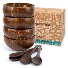 8 Pcs Natural Coconut Bowl Set, Boho Wooden Coconut Bowl With Spoon, Handmade Smooth Polished Coconut Shell Tableware, Lightweight Kitchen Utensils, For Salad, Oatmeal, Breakfast & Dessert (Includes 4 Coconut Shell Bowls & 4 Wooden Spoon) - Coconut Shell Bowl - View 14