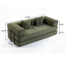 Modern Convertible Floor Sofa Bed, No Assembly Compression Couch, Deep Seat Lounge Sofa For Small Spaces, Soft Corduroy Fabric Sleeper Couch With Pillows - 橄欖綠 - 查看 11
